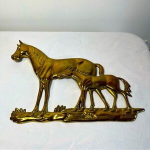 Vintage BRASS Horse and Foal Wall hanging. UNIQUE!